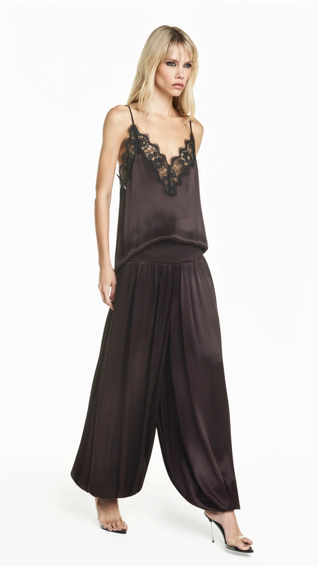 Calça Pala Lastex Cetim Marrom