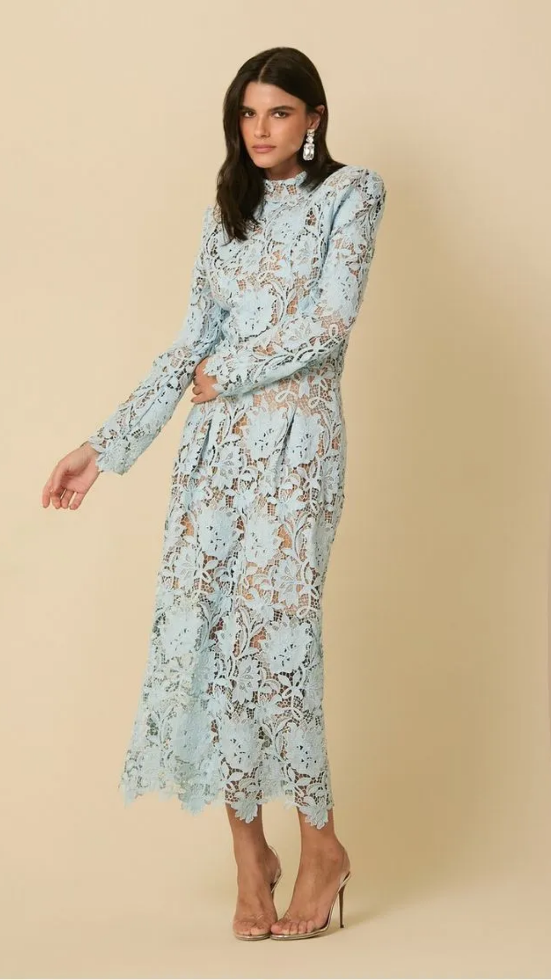 Vestido Midi de Renda Guipir Azul