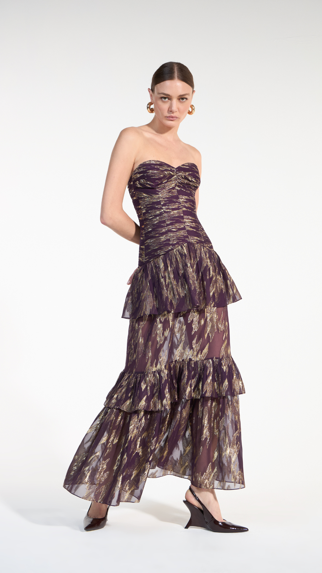 Vestido Maxi Midi Drapeado Roxo Blerry