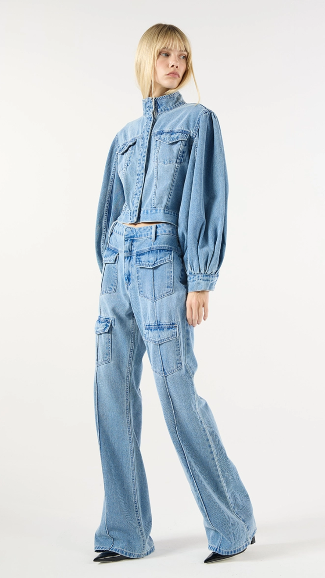 Jaqueta Jeans Manga Baloon Azul Bluer