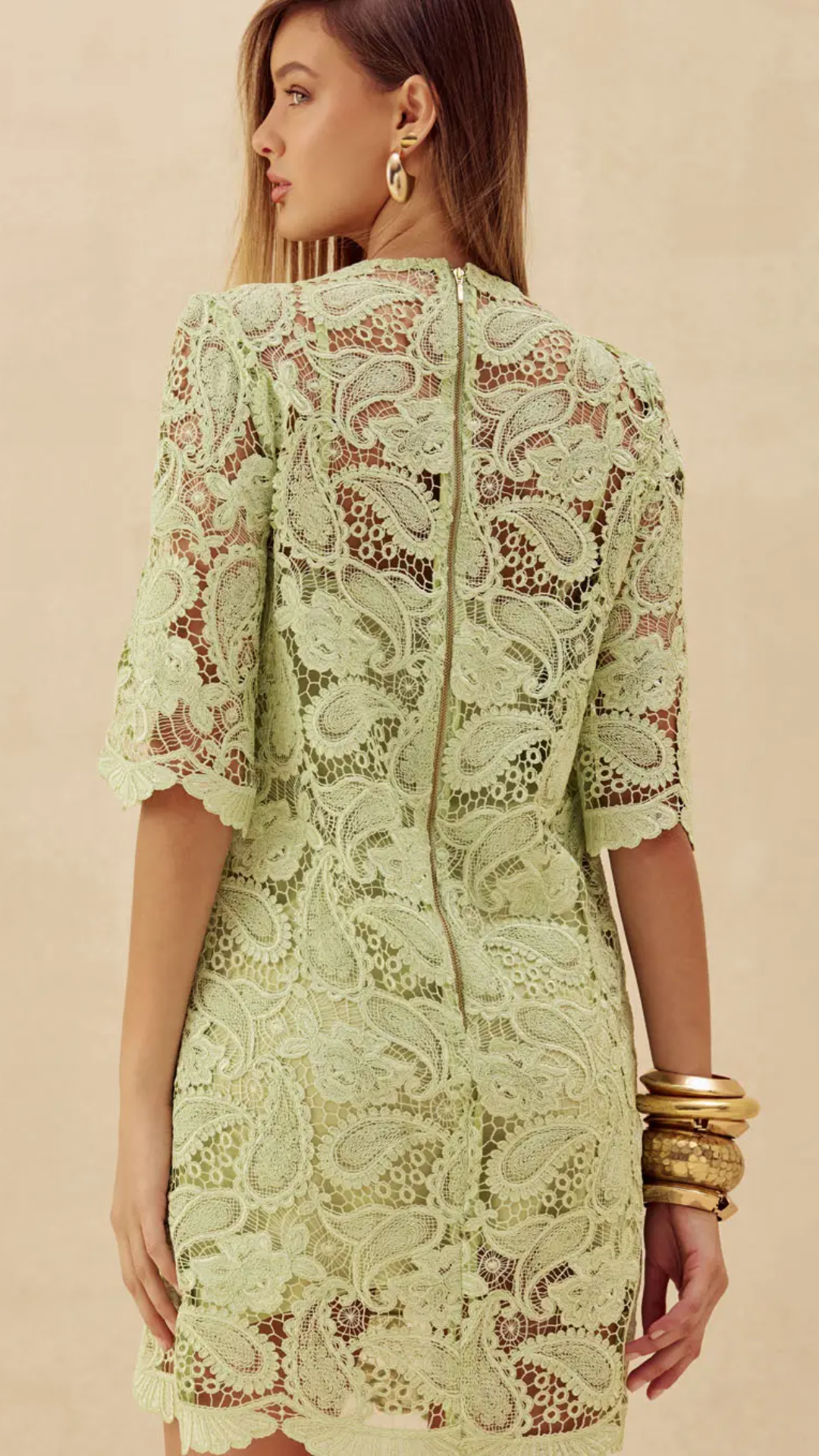 Vestido Renda Cashmere Verde Tarragon
