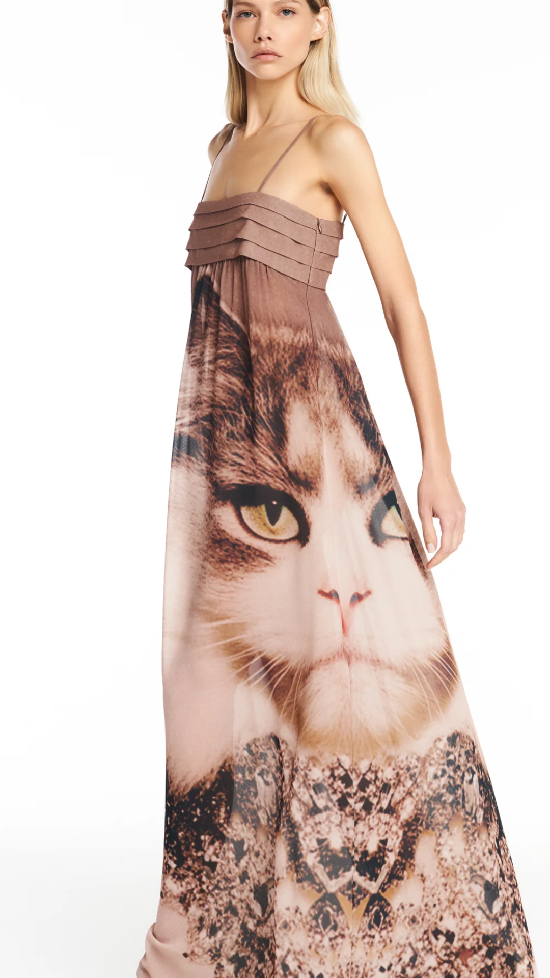 Vestido Longo Alça Drapeado Gato