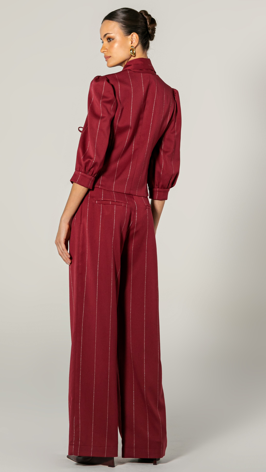 Conjunto de Alfaiataria Risca de Giz com Fio de Lurex Carménère