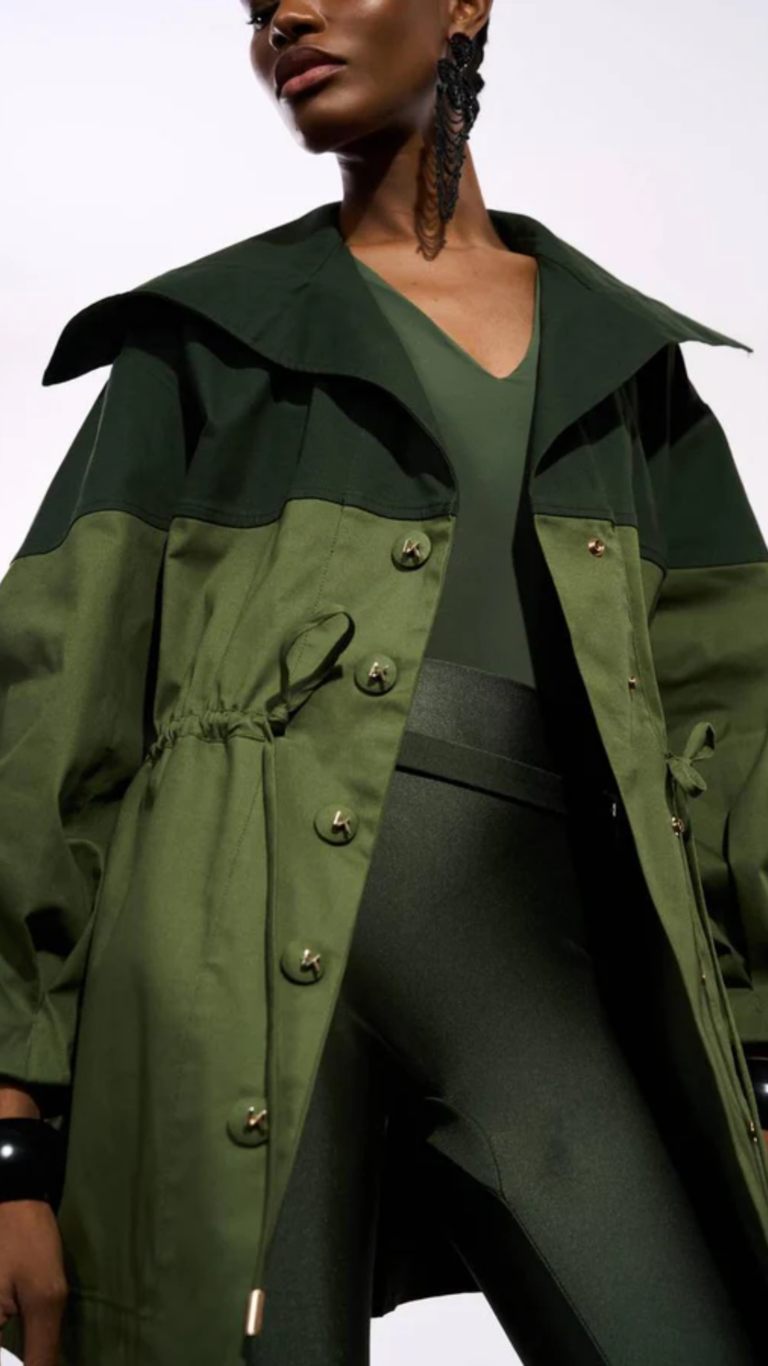 Maxi Parka Com Gola Over Verde Militar