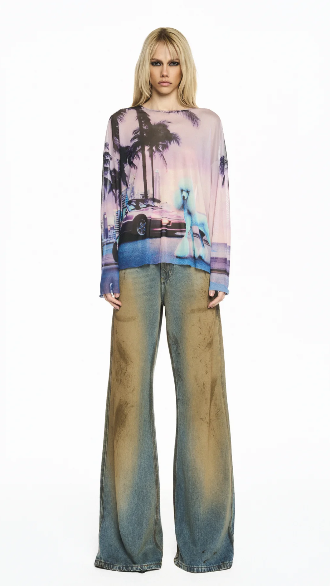 Blusa Manga Longa Quadrada Tule Poodle