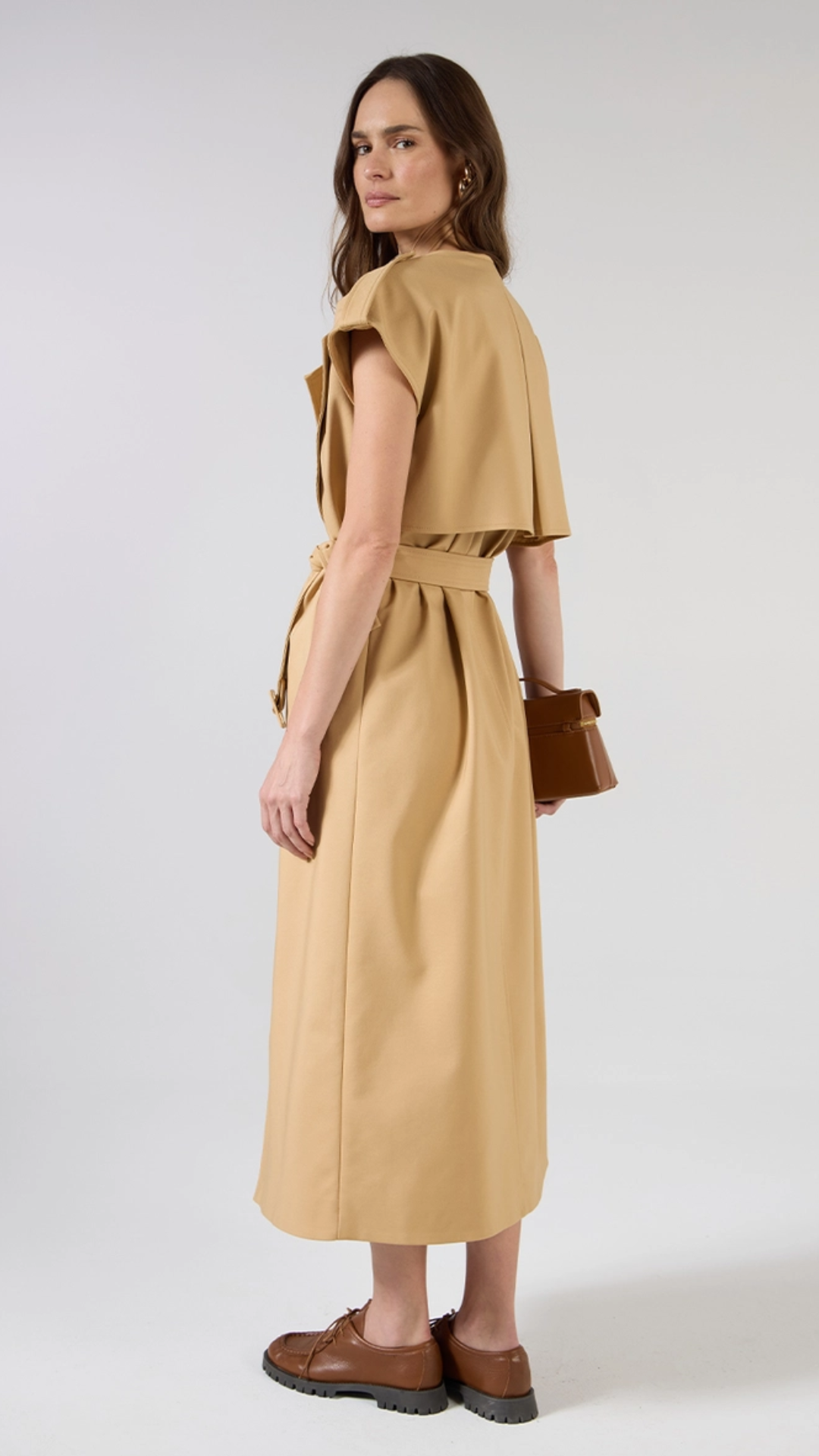 Vestido Trench Maxi Midi Bege Andiroba