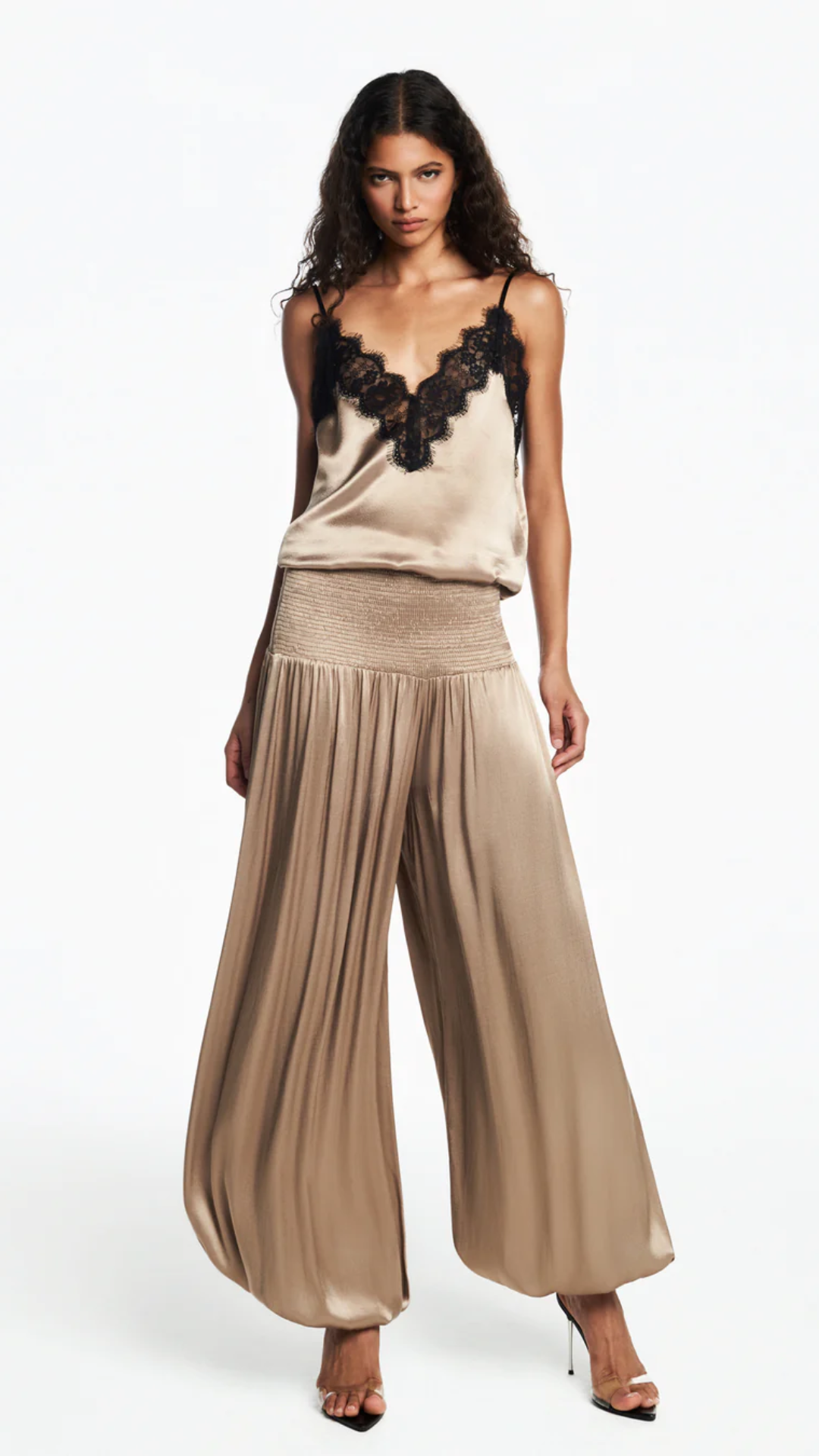 Calça Pala Lastex Cetim Bege