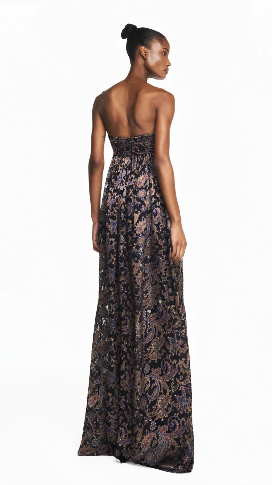 Vestido Longo Alça Georgete Devorê Azul Escuro