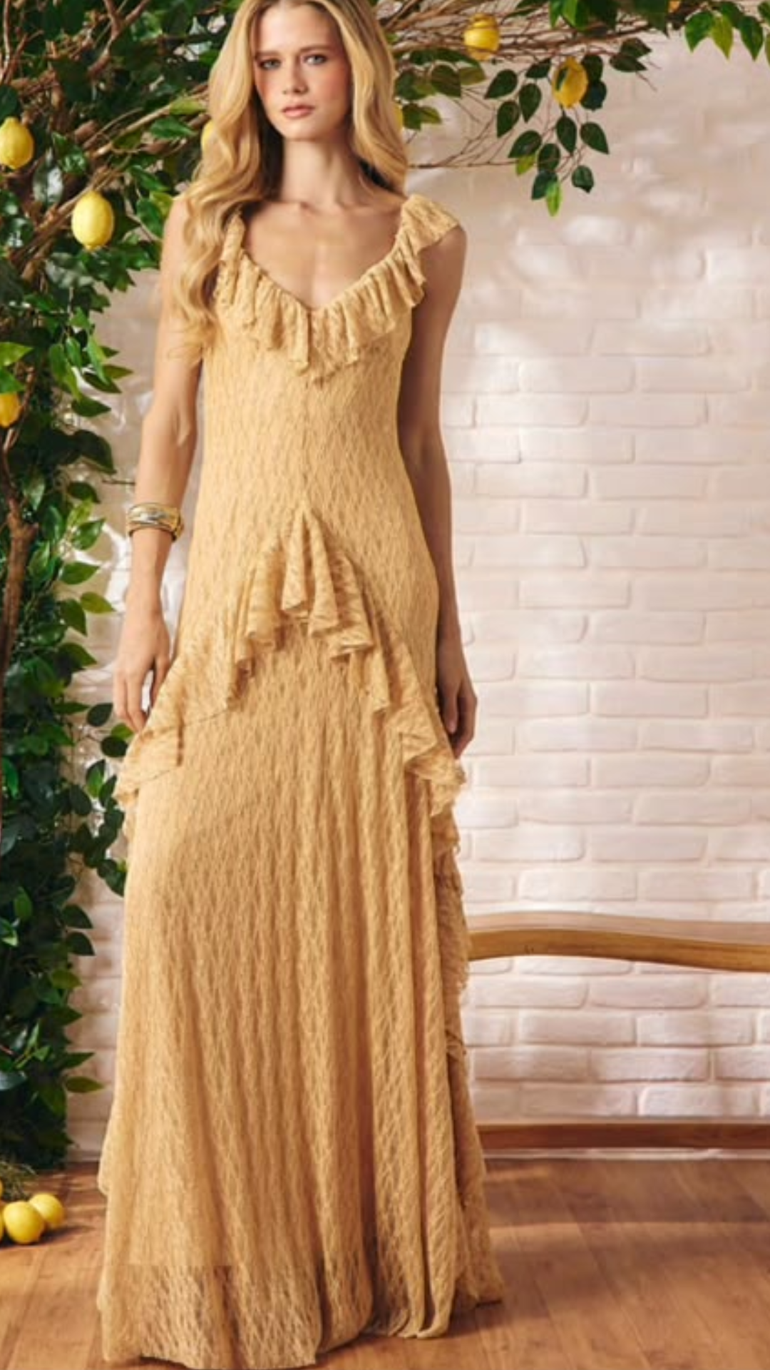 Vestido Renda Siena Babado Bege Camomila