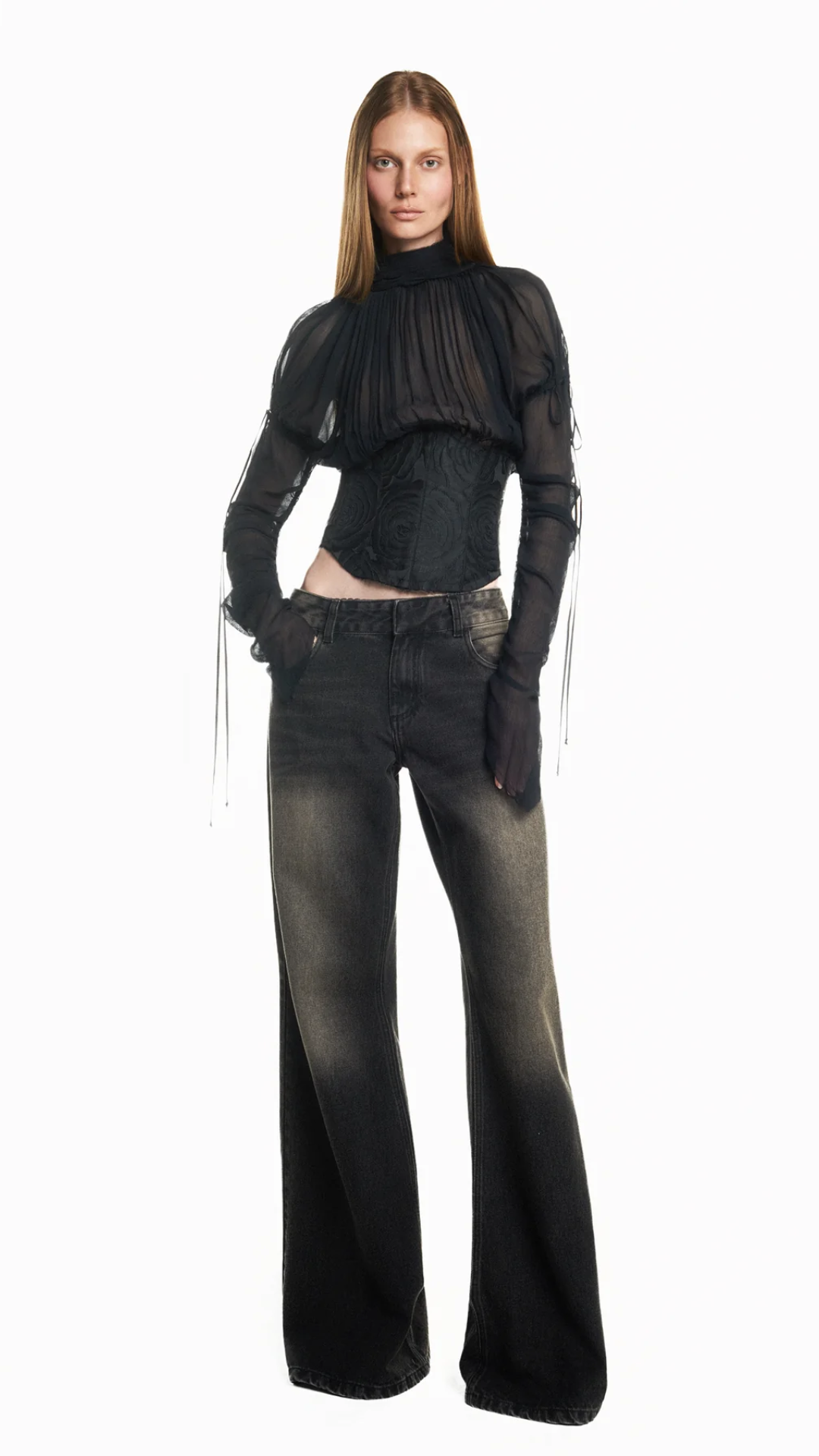 Calça Jeans Dirty Black Flare Cintura Baixa