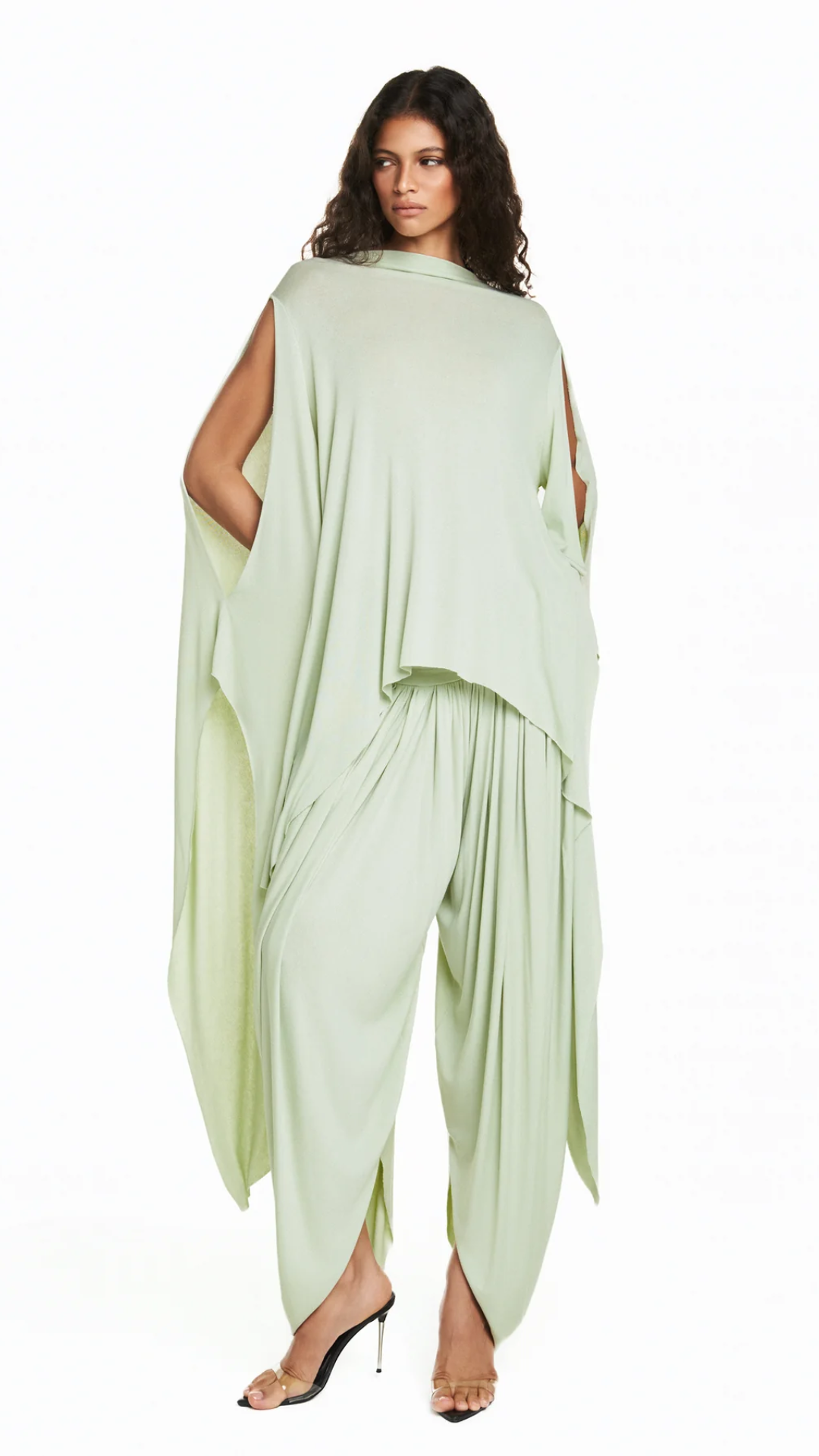 Blusa Ampla Manga com Ponta Malha Verde Clara