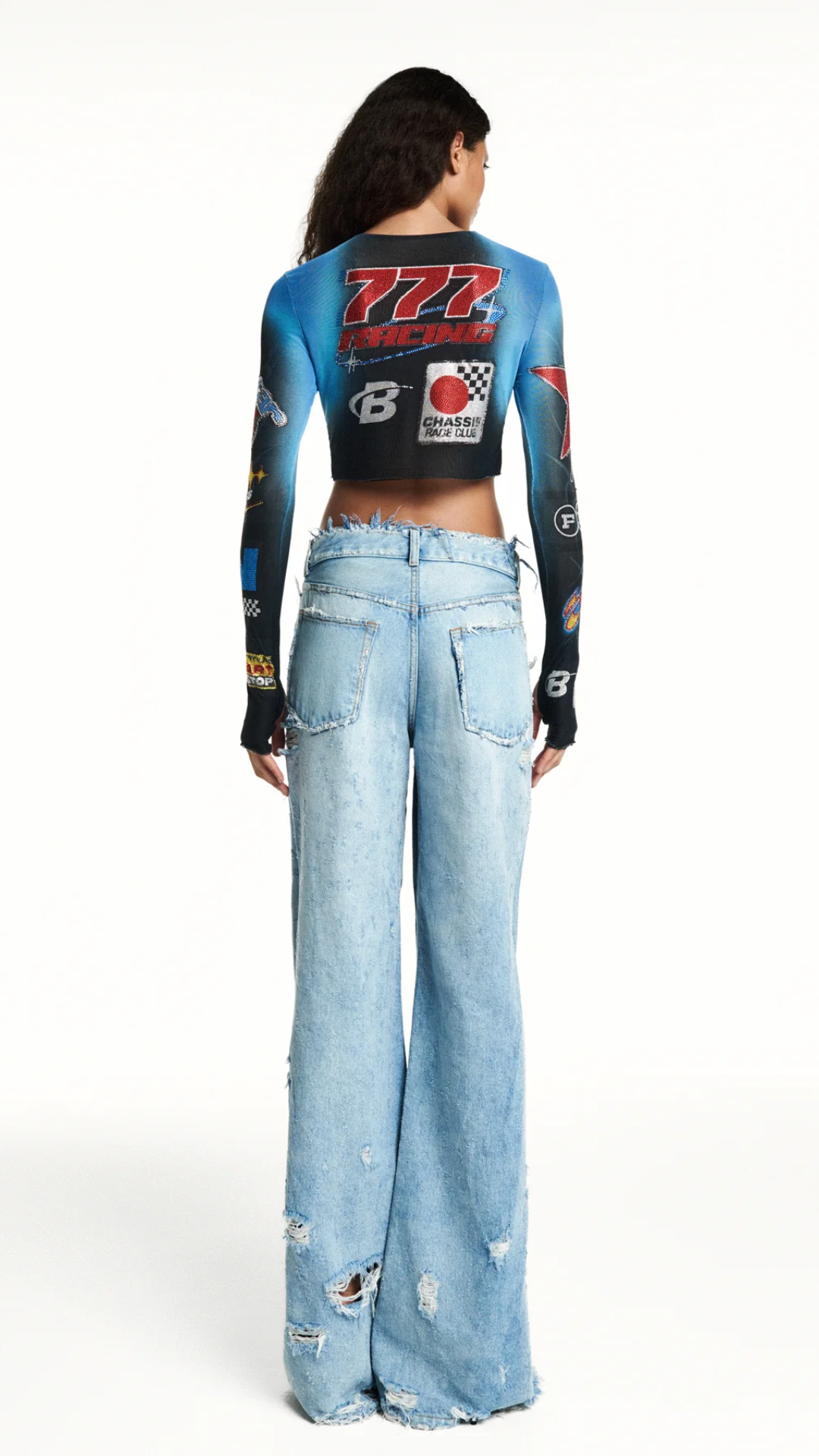 Calça Jeans Prega Interna Flare Destroyed