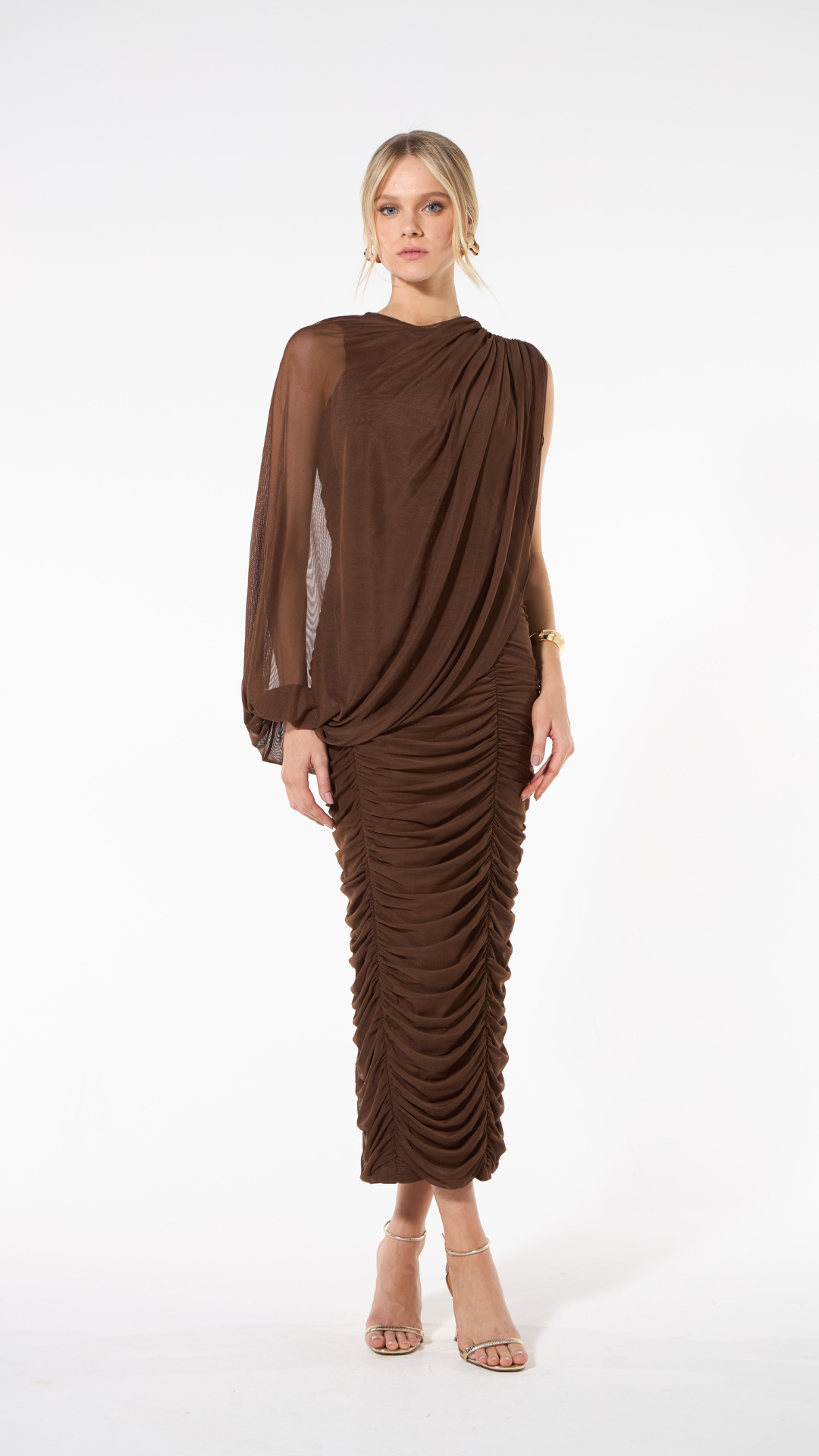 Vestido Midi Tule Marrom Choco