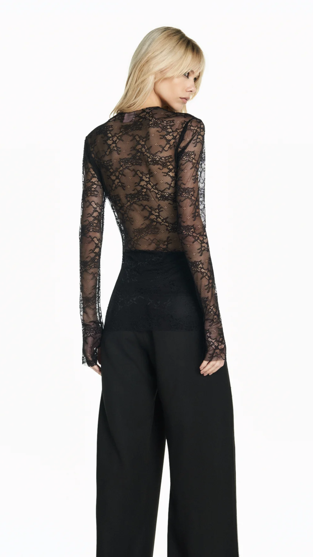 Blusa Manga Longa Renda Preta