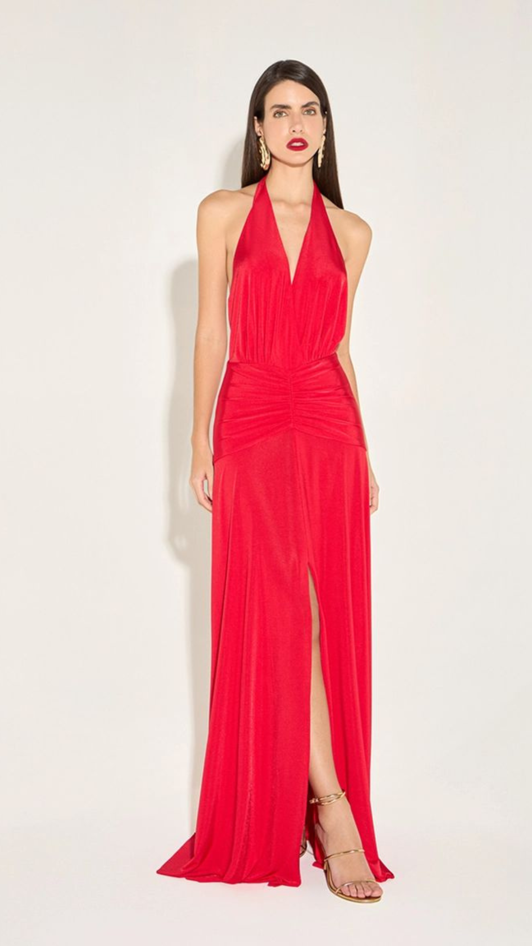 Vestido Longo Frente Única Jersey Vermelho