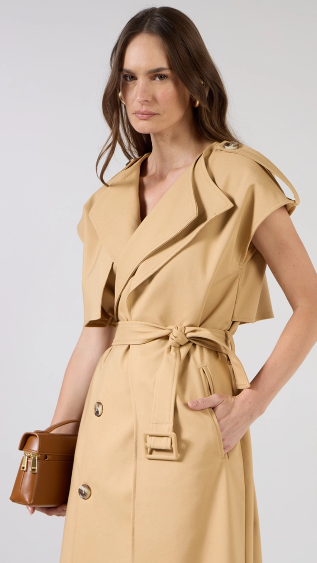 Vestido Trench Maxi Midi Bege Andiroba