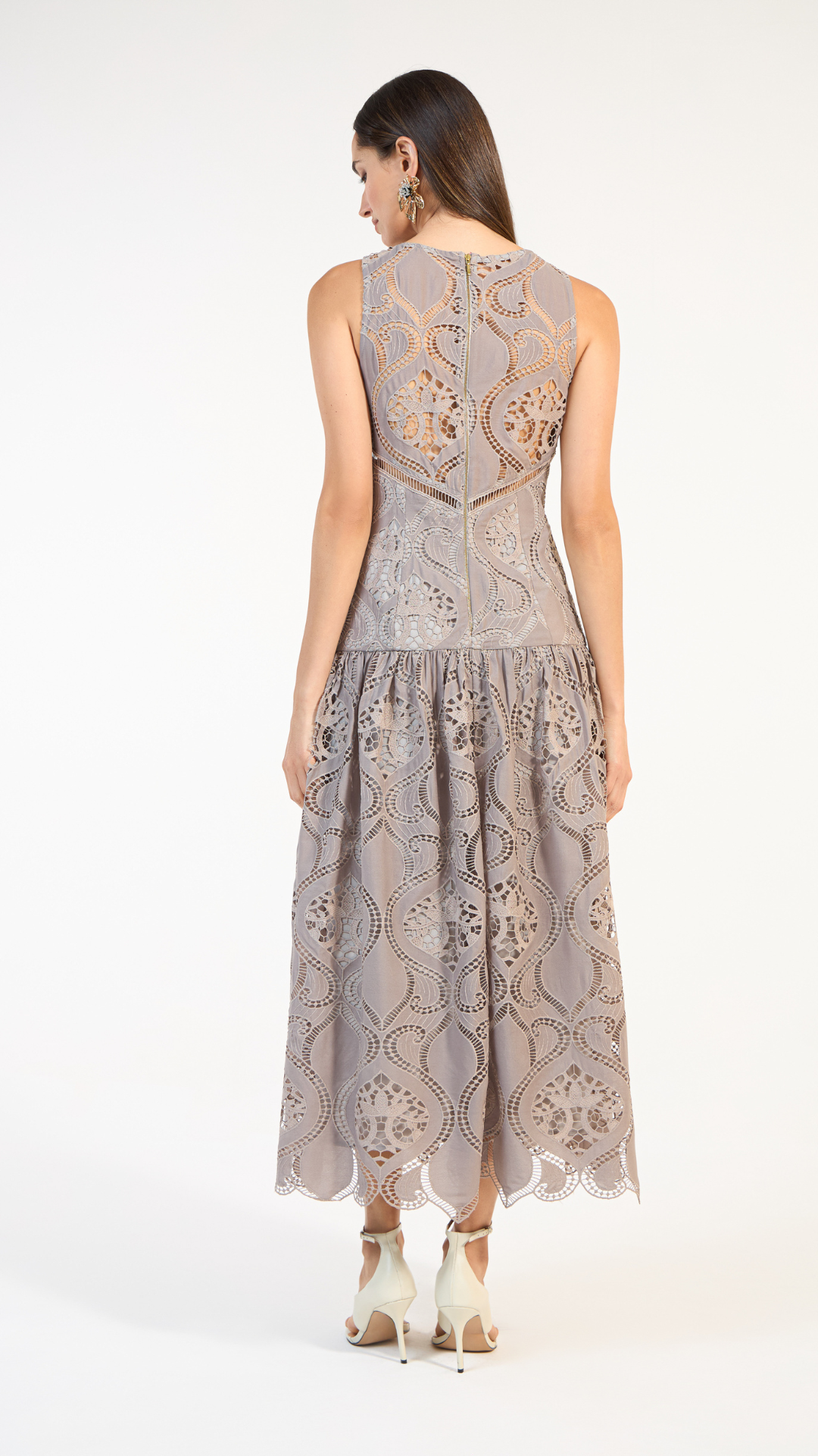 Vestido Midi Decote Vazado Cinza Saville