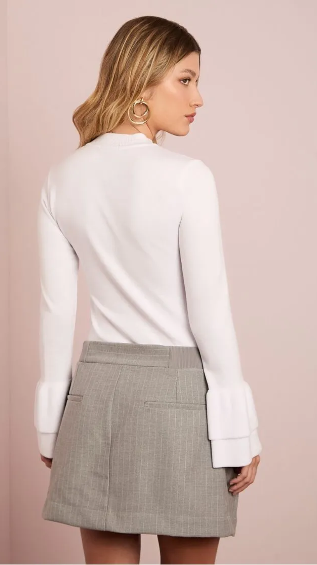 Tricot Branco com Manga Flare