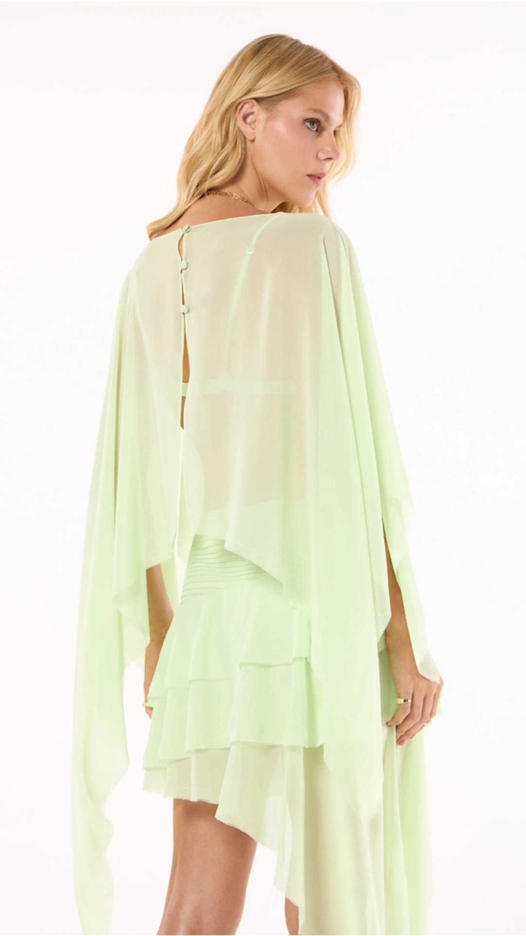 Blusa Chiffon Manga Alongada Verde Lumen