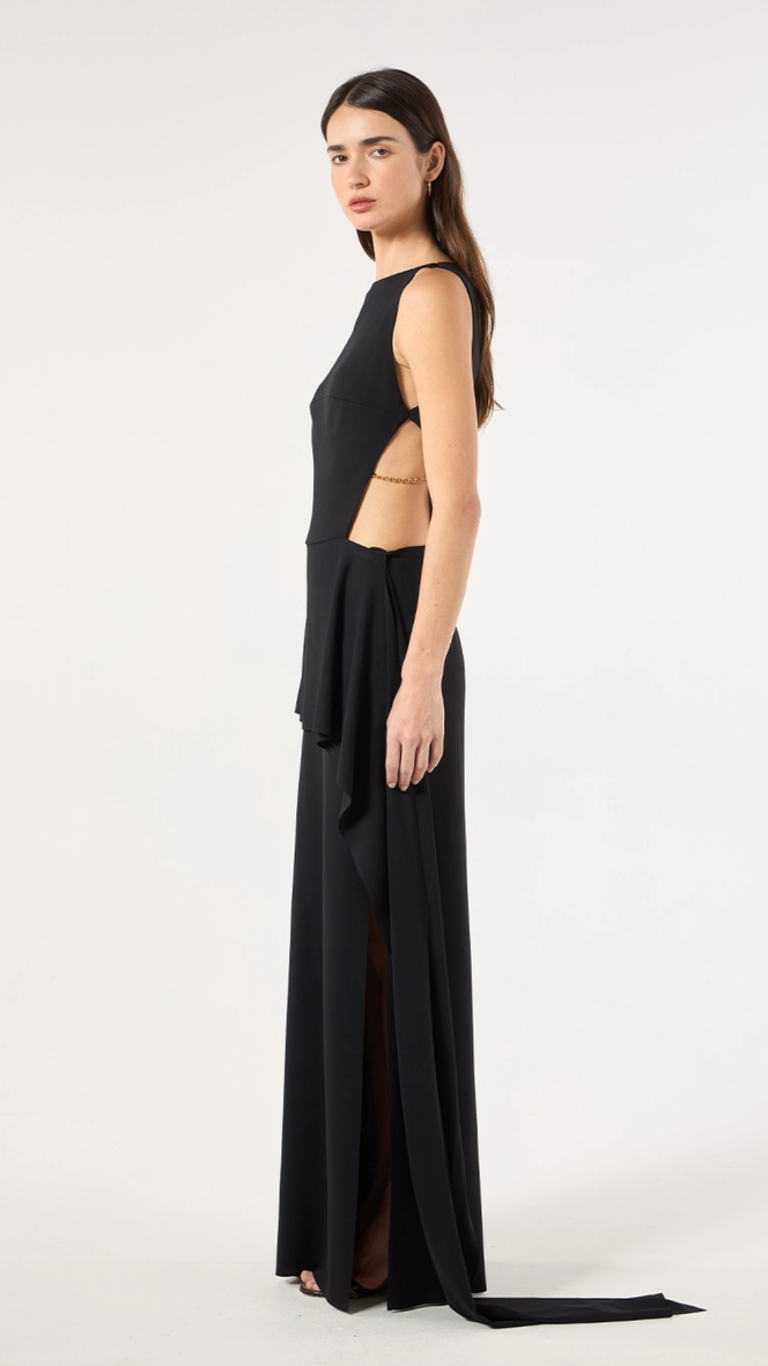 Vestido Longo Malha Recortes Preto
