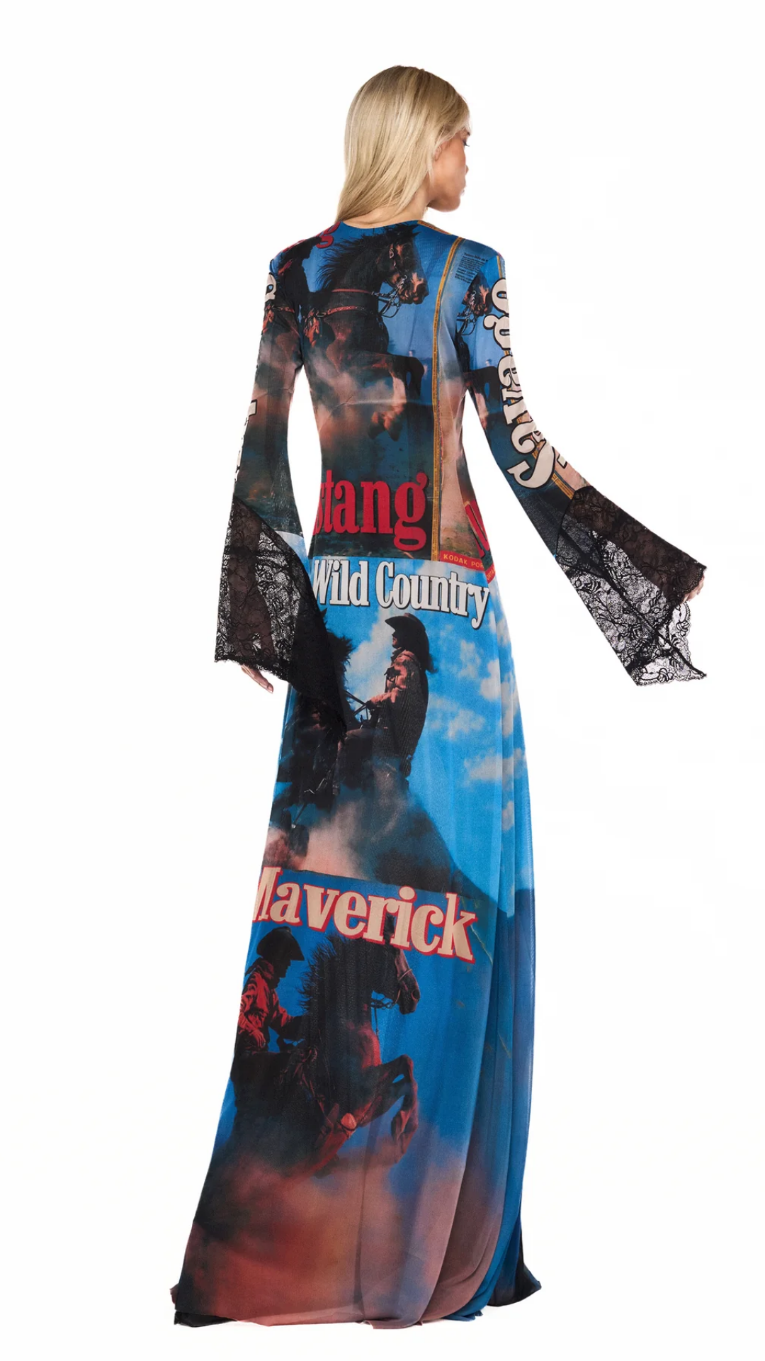 Vestido Longo Manga Longa Tule e Renda Wild Country