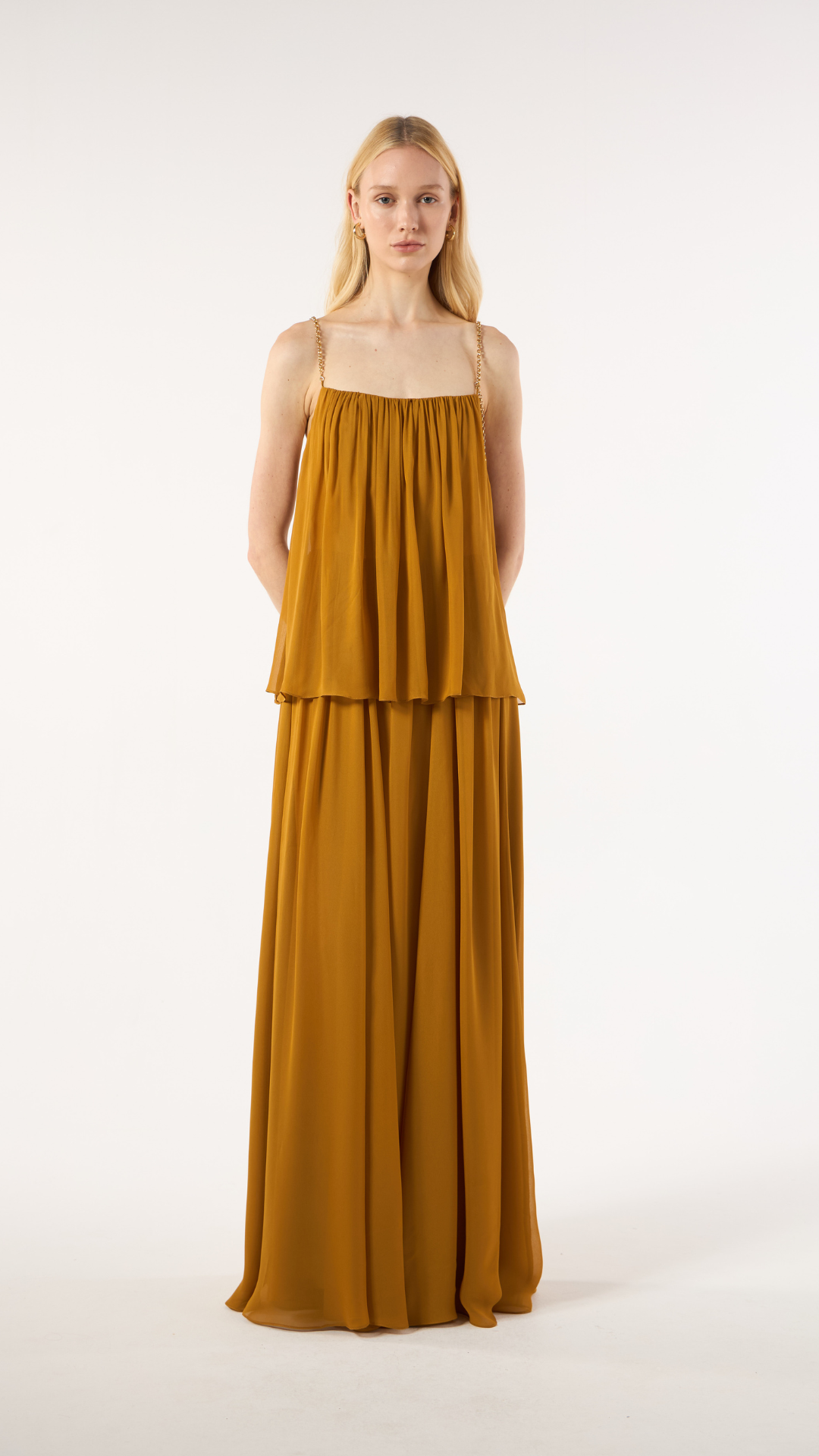 Vestido Camadas Marrom Crivo
