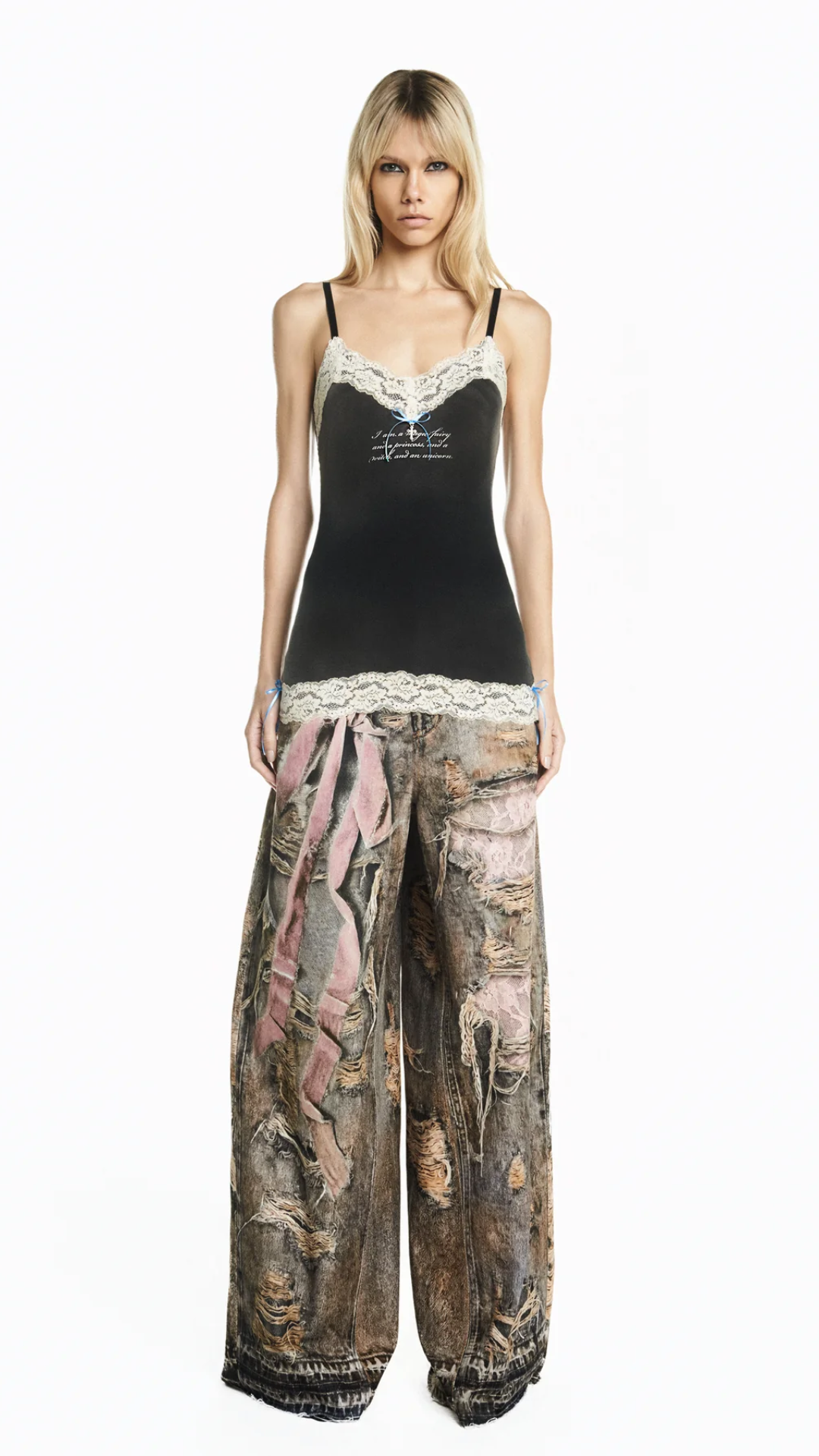 Regata Malha Cinza Renda Bege Magic Fairy