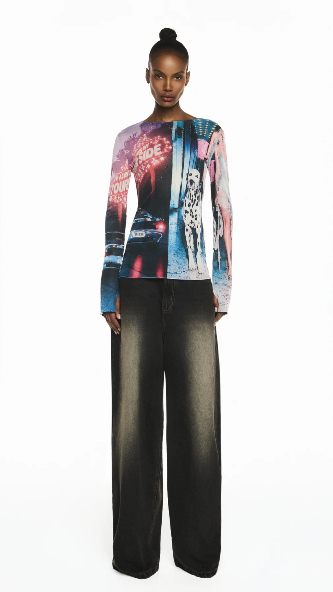 Calça Jeans Washed Black Perna Ampla Balloon