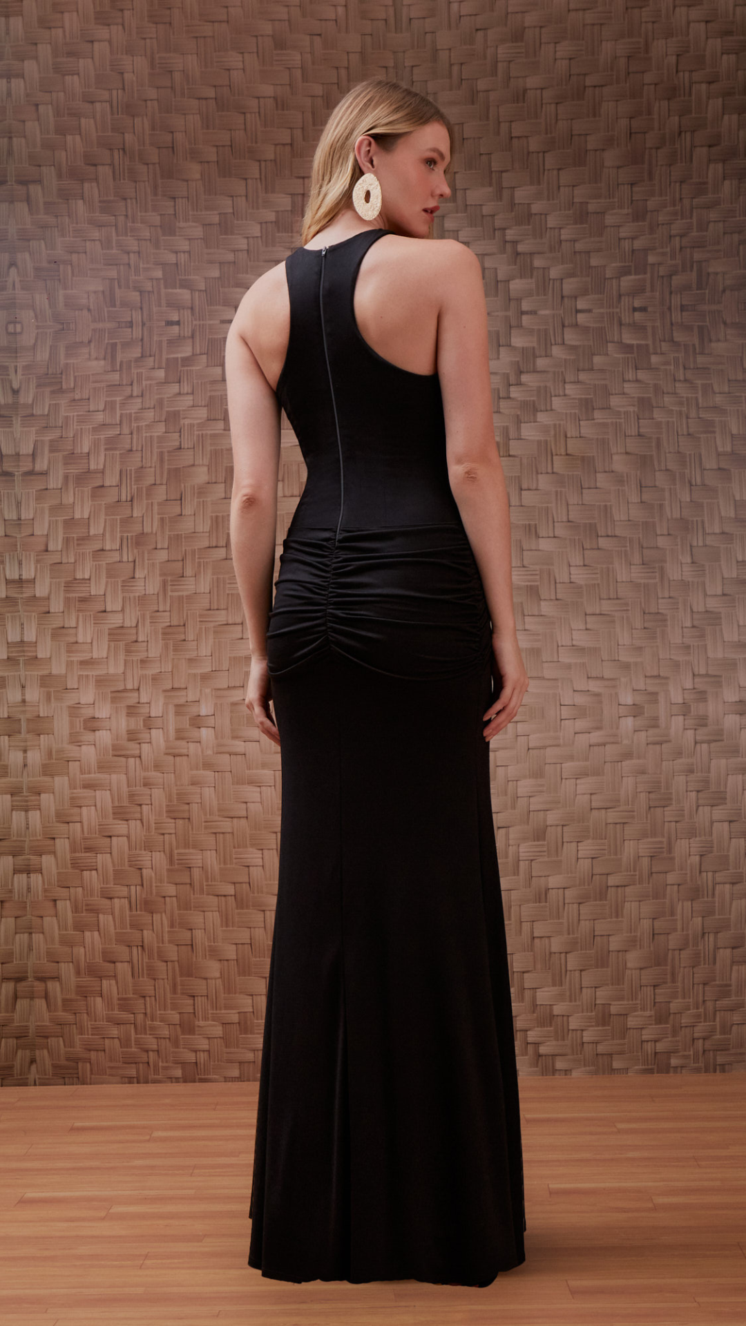 Vestido Malha Ecocel Pala Franzido Preto
