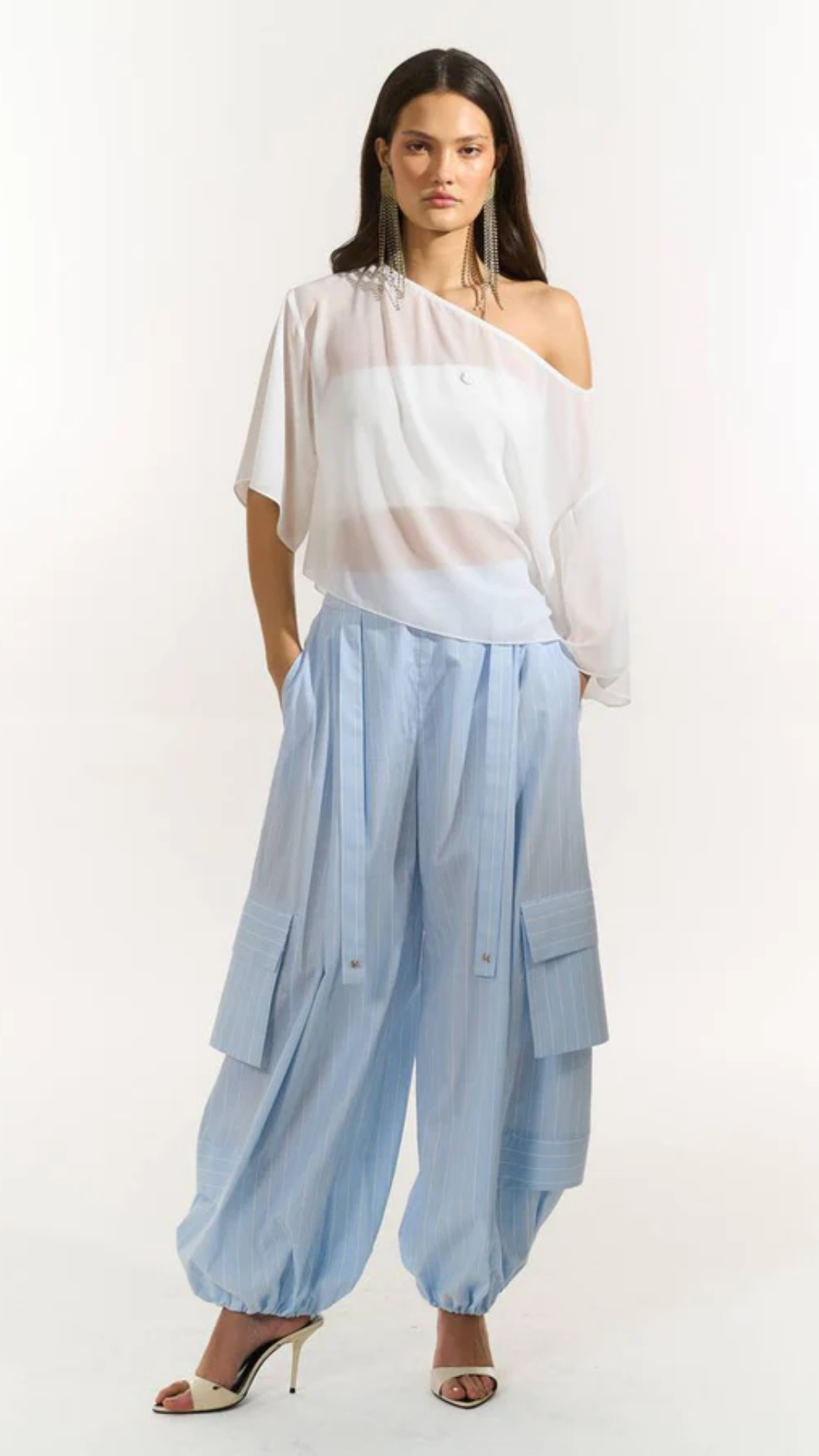 Calça Slouchy Palazzo Azul/Off