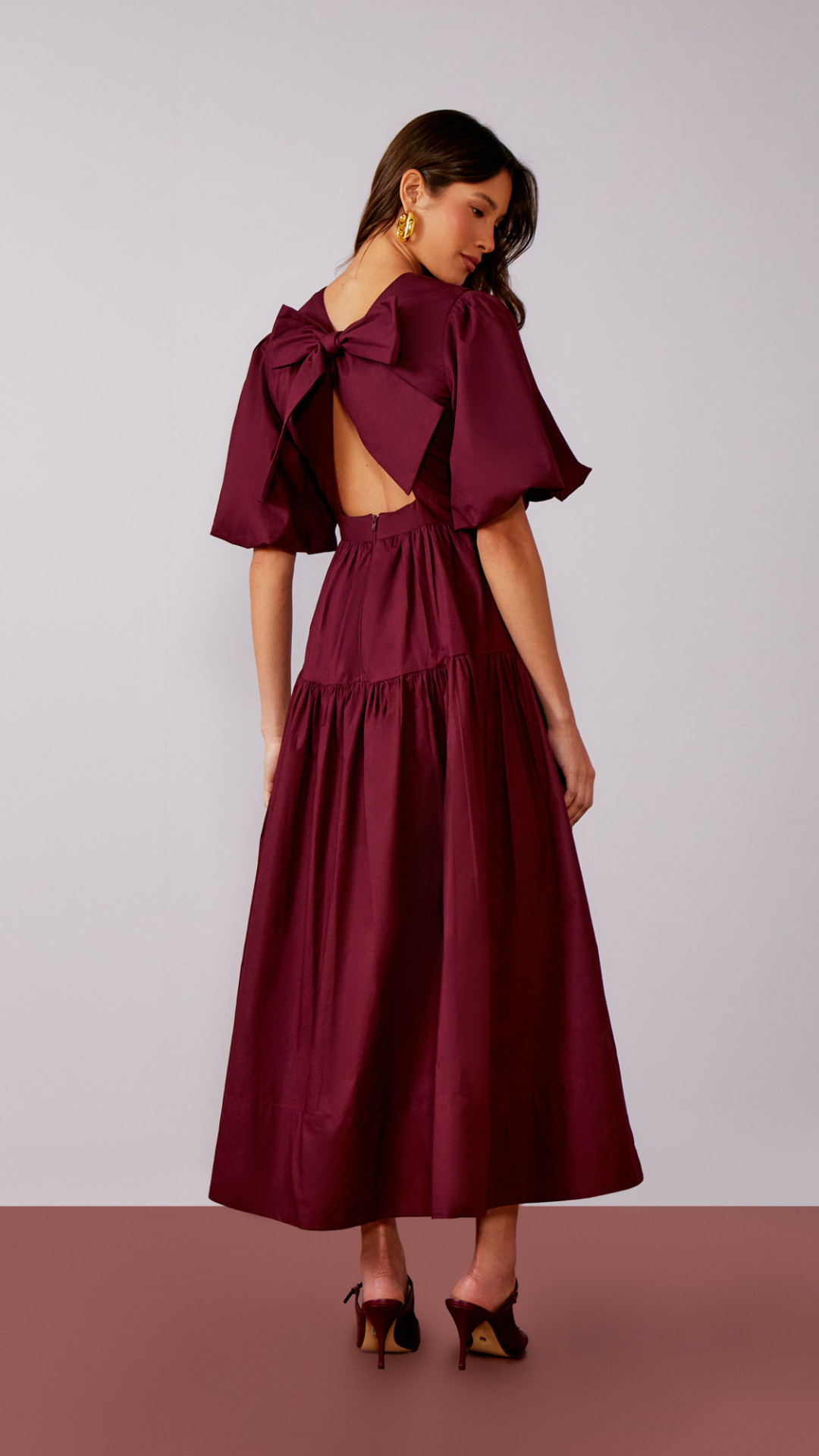 Vestido Tricoline Laço Costas Merlot