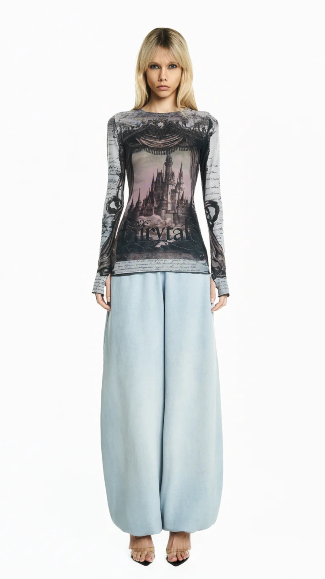 Calça Perna Ampla Elástico Cós e Barra Moletom Azul