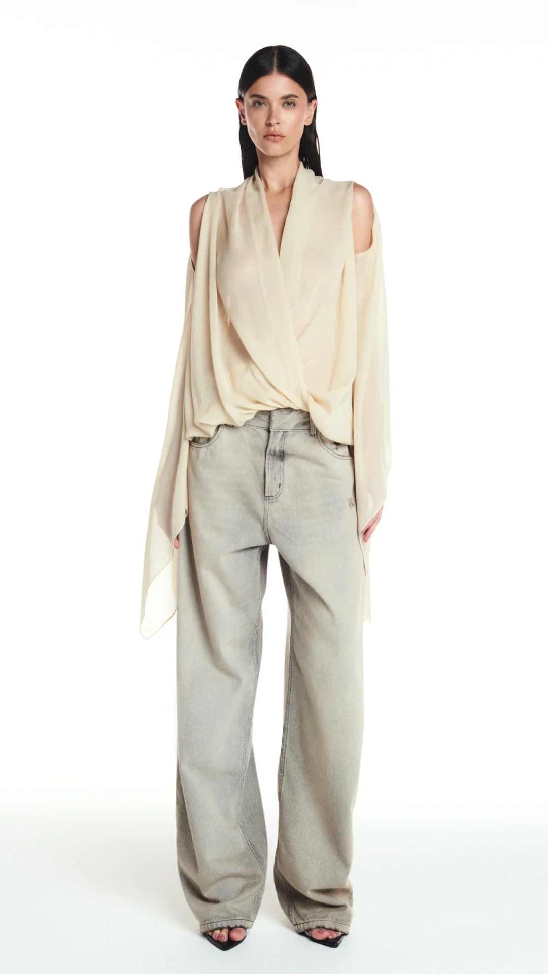 Blusa Decote Transpasse Manga Ampla Manteiga