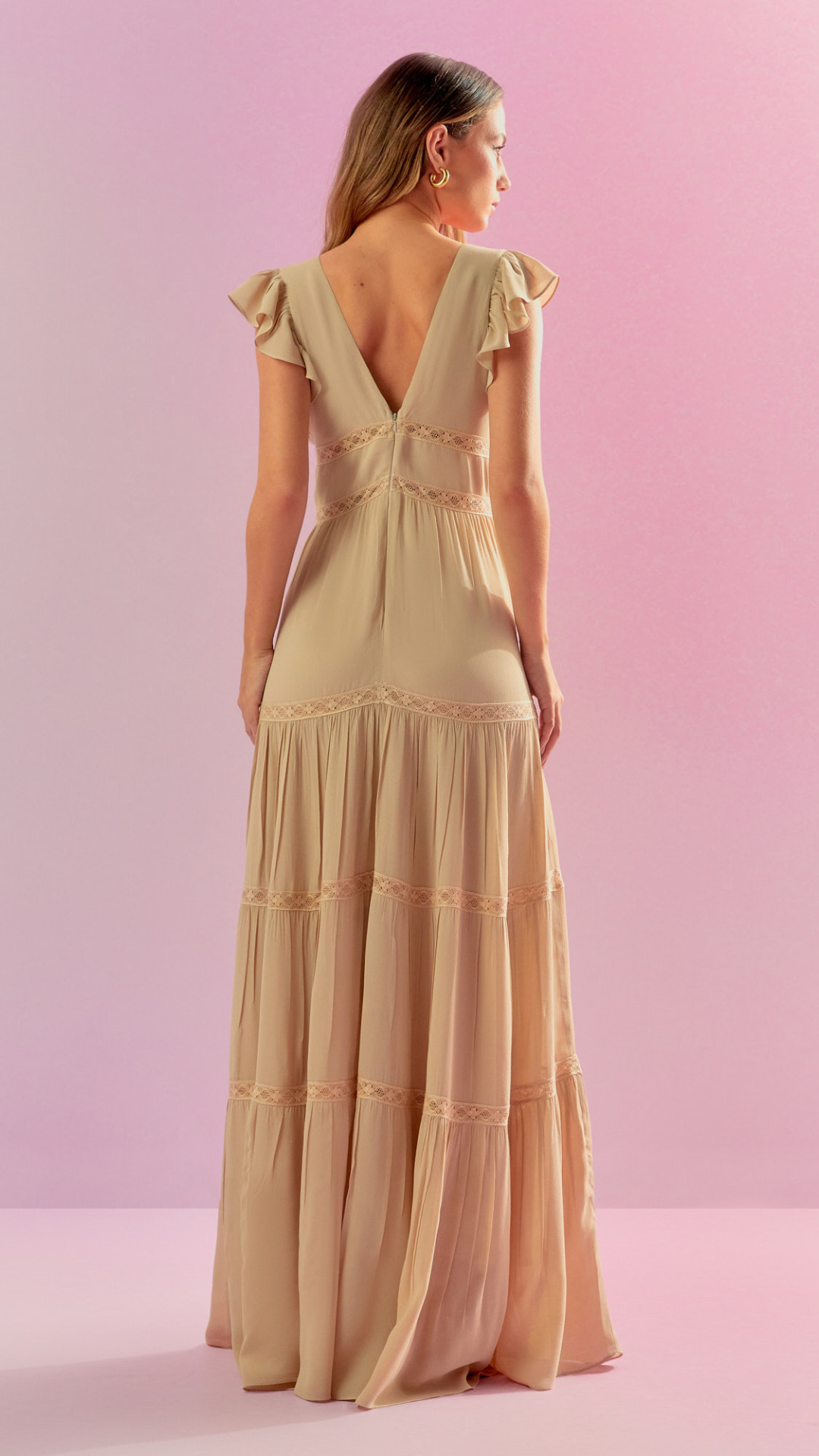 Vestido Georgette Boheme Rendas Pérola