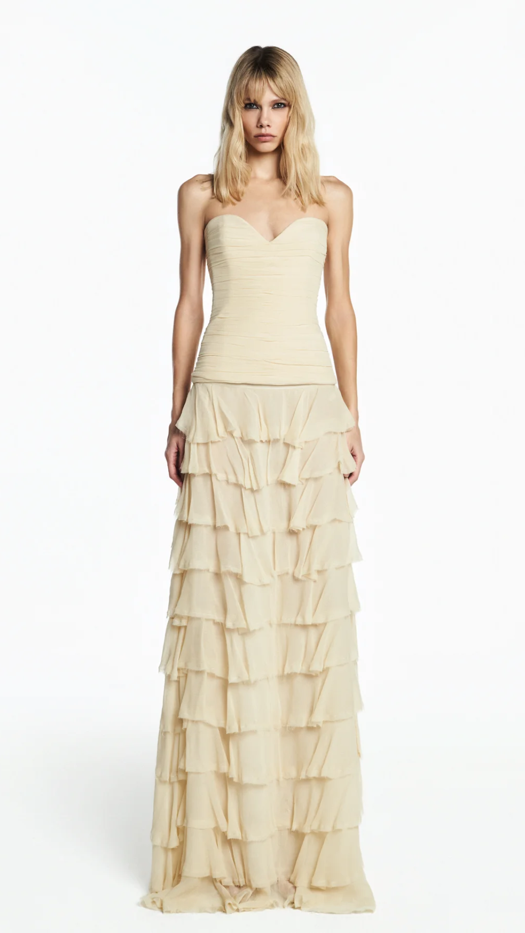 Saia Longa Babados Chiffon Manteiga