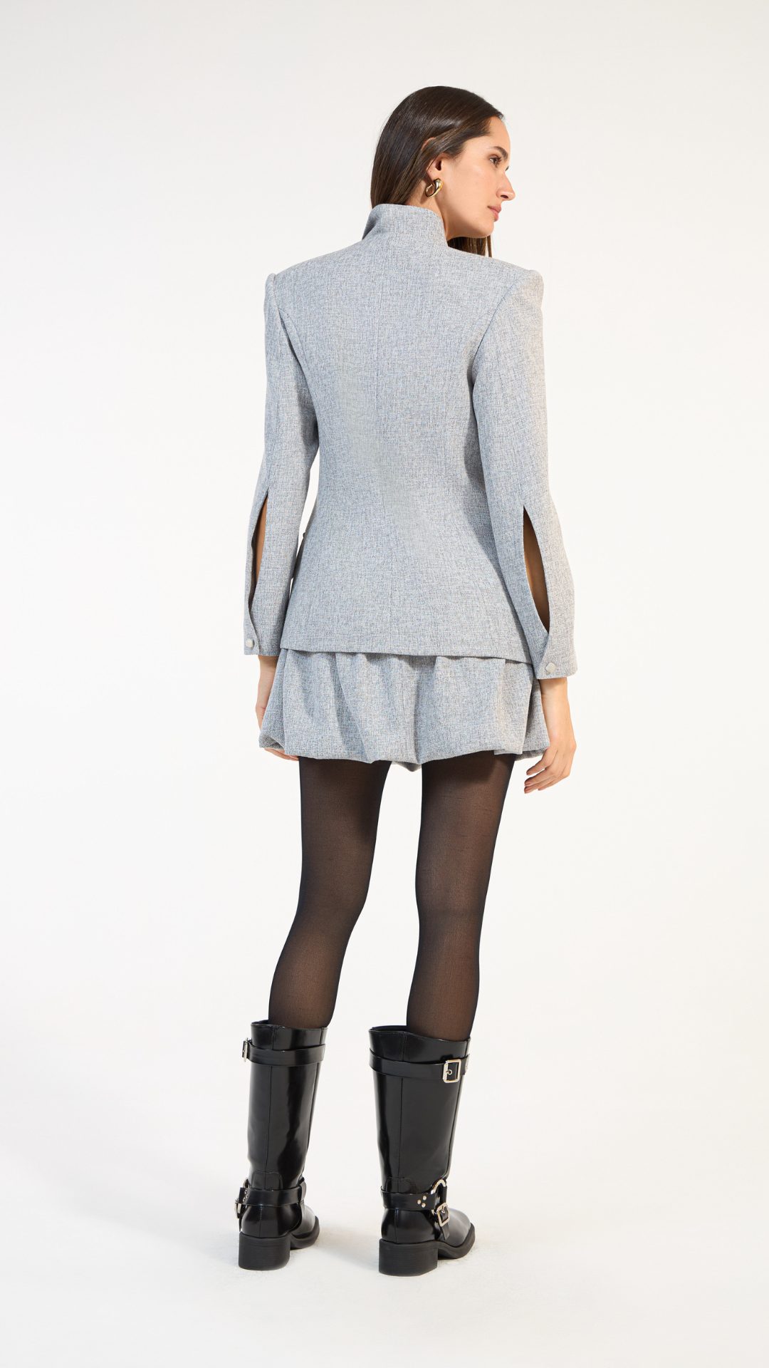 Saia Balonê em Tweed Cinza Saville