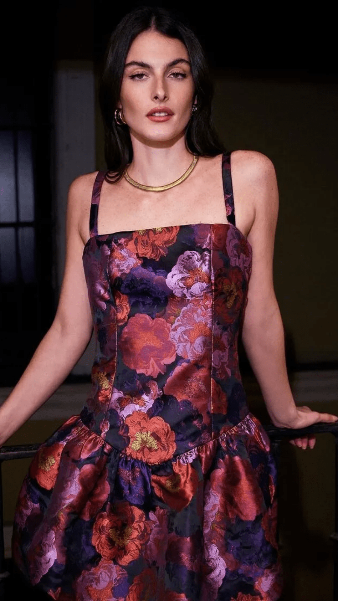 Vestido Curto Balonê com Jacquard Estampado