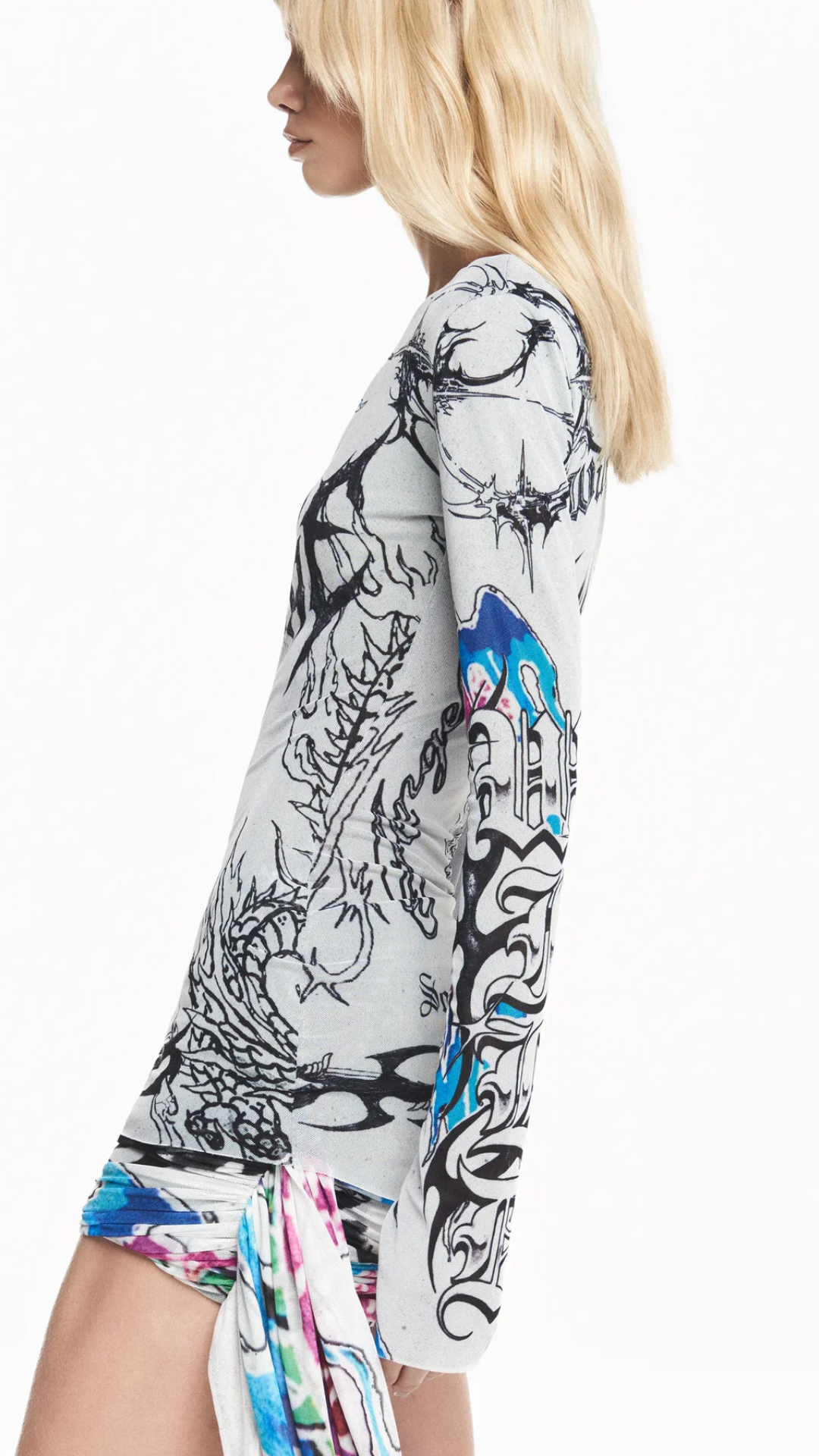 Blusa Manga Longa Tule Tattoo Dragão