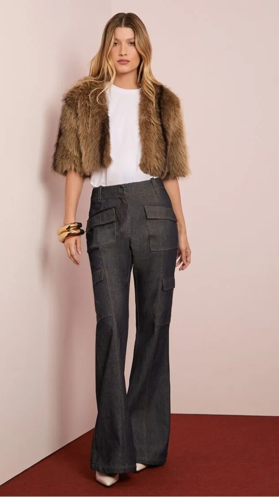Calça Jeans Flare Cargo