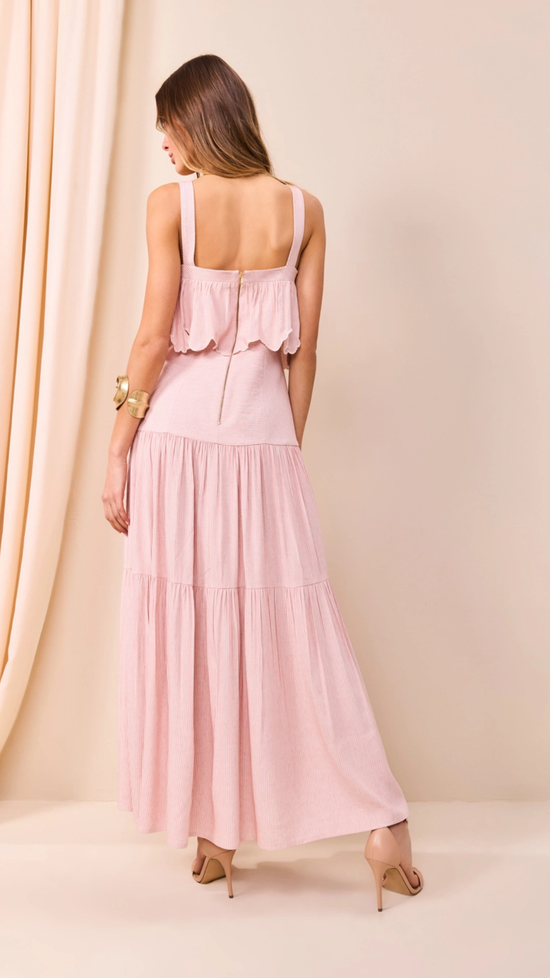 Vestido Maxi Midi Bordado Off/Rosa