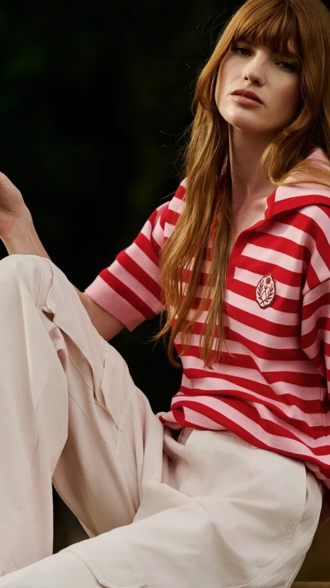 Blusa Polo Listrada Rosa e Vermelho