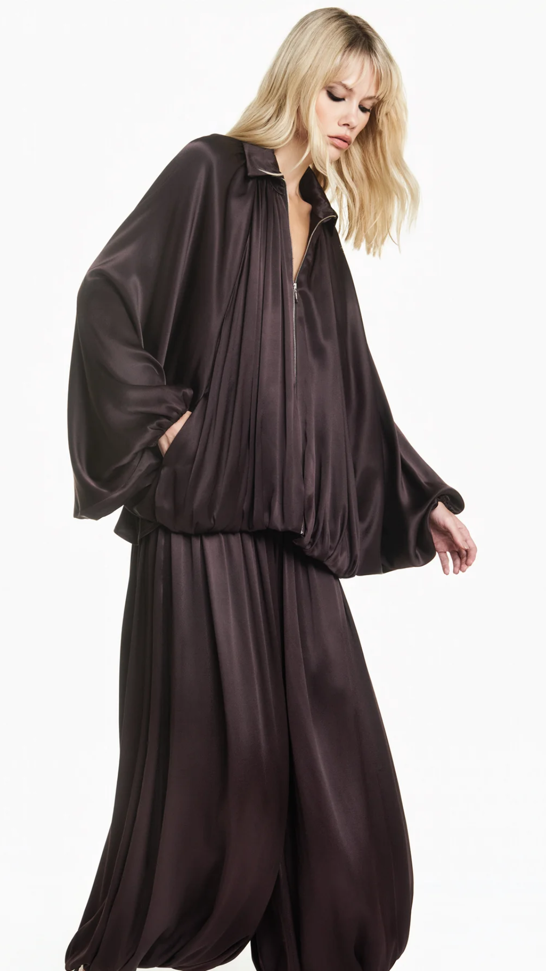 Jaqueta Manga Raglan Cetim Marrom