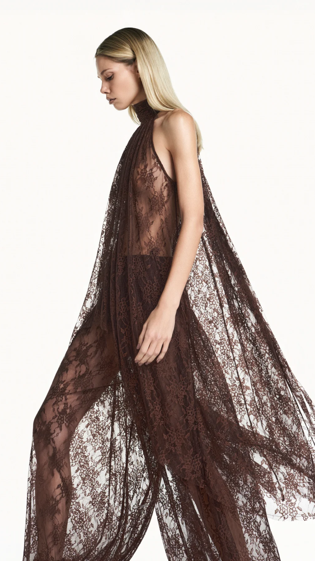 Blusa Gola Alta Mullet Renda Marrom