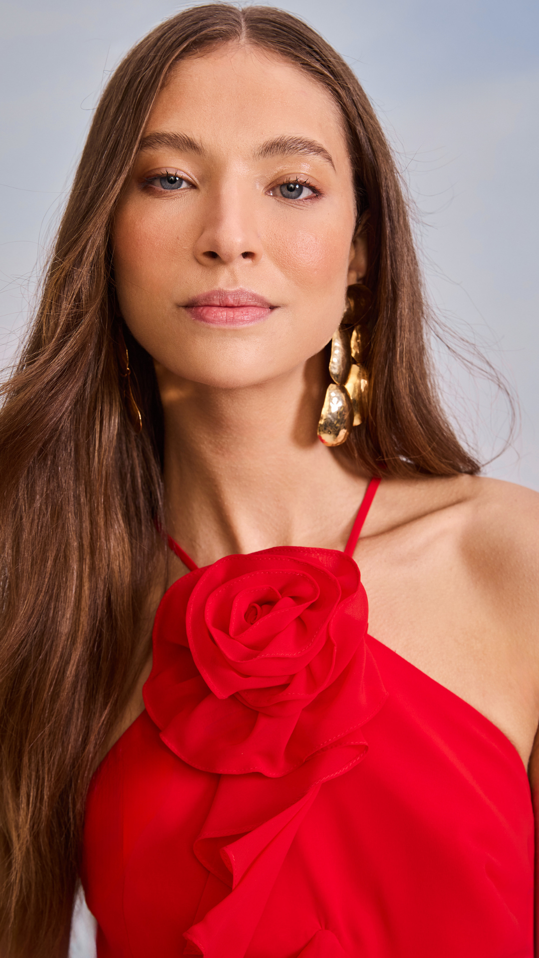 Vestido Maxi Midi Pétalas Vermelho Luxury