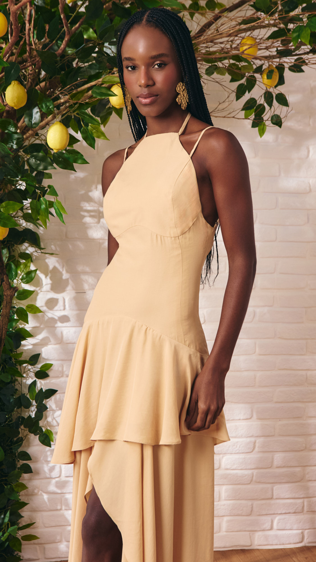 Vestido Cupro de Viscose Mullet Bege Camomila