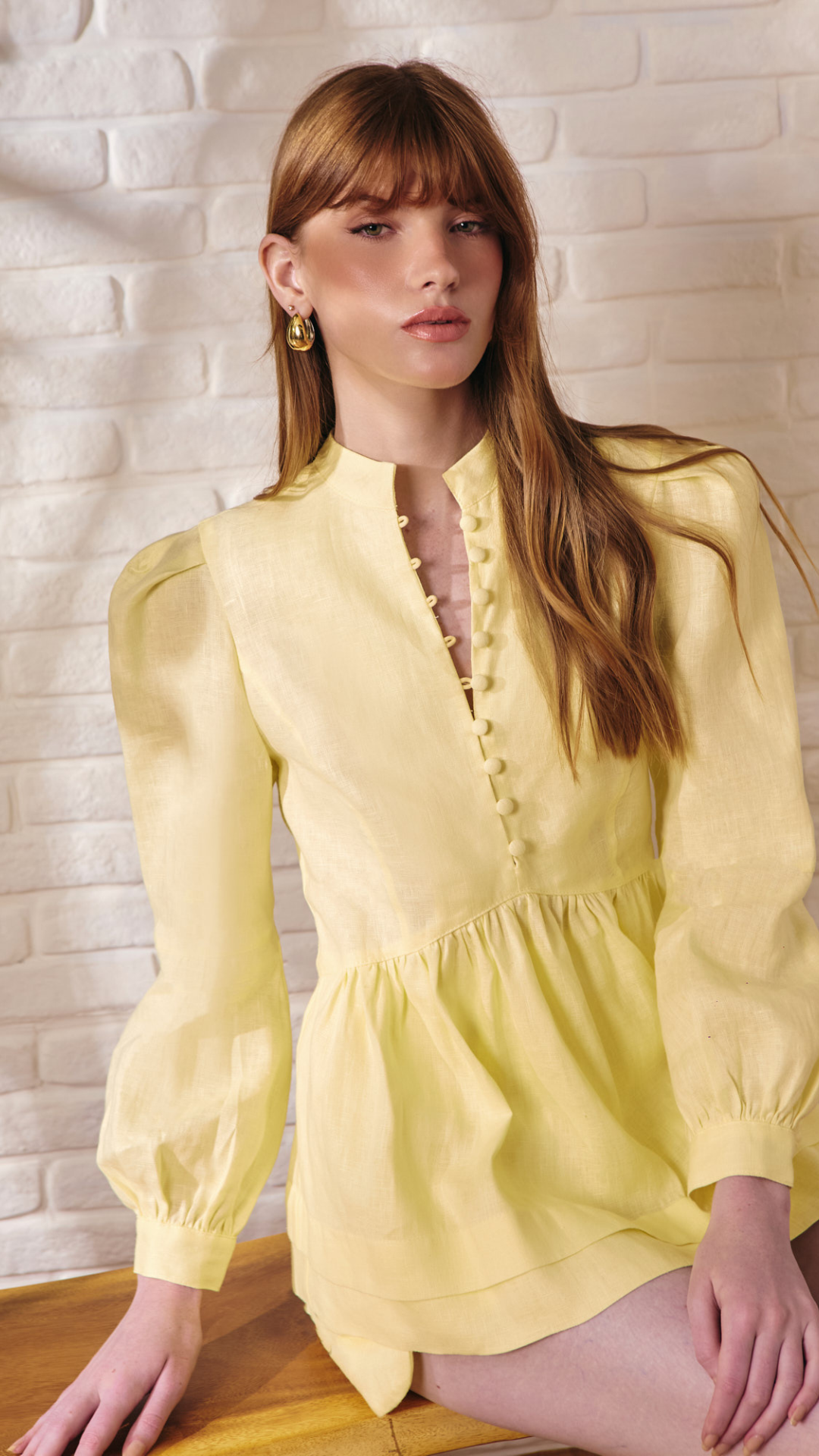 Conjunto Linho Bata Babados Amarelo Milk