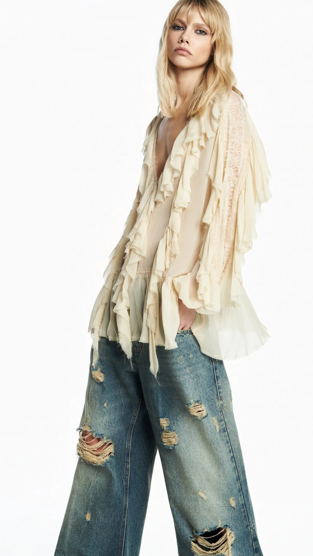 Bata Babados e Rendas Chiffon Manteiga