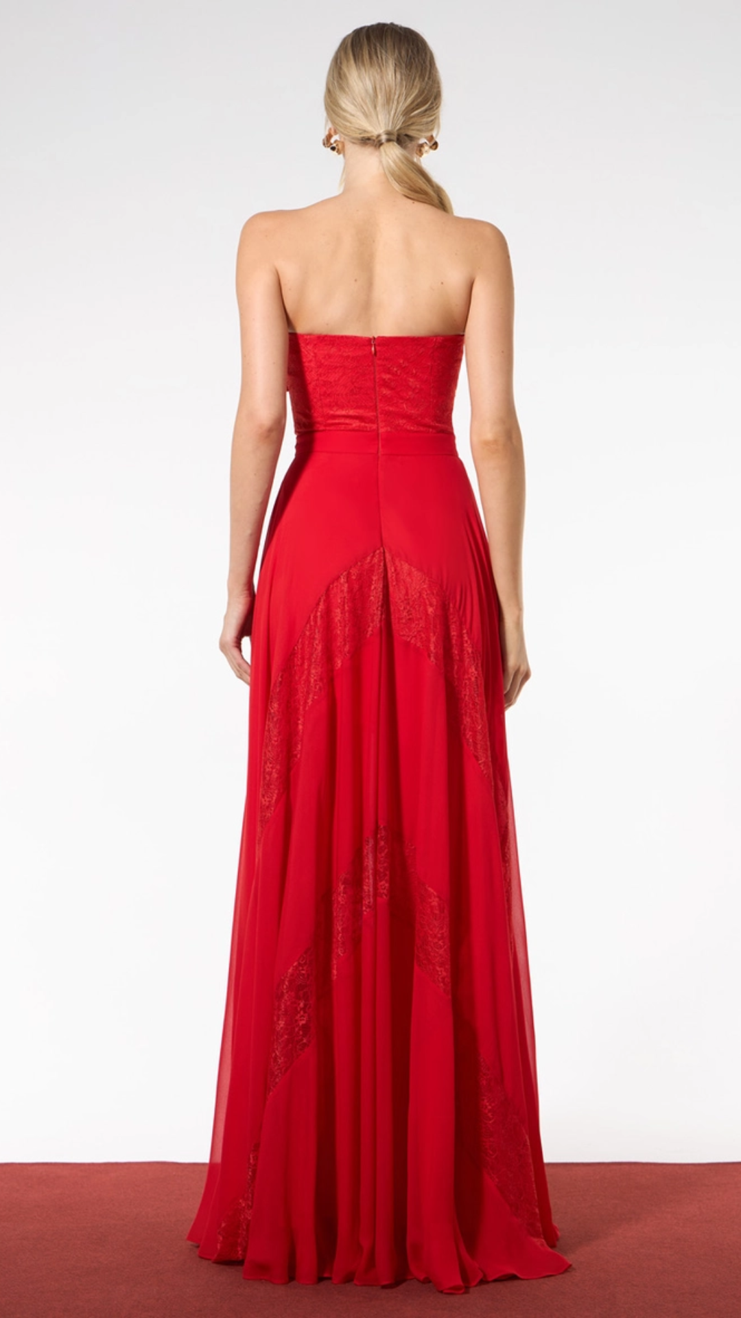 Vestido Longo Entremeios Renda Vermelho Sparkl