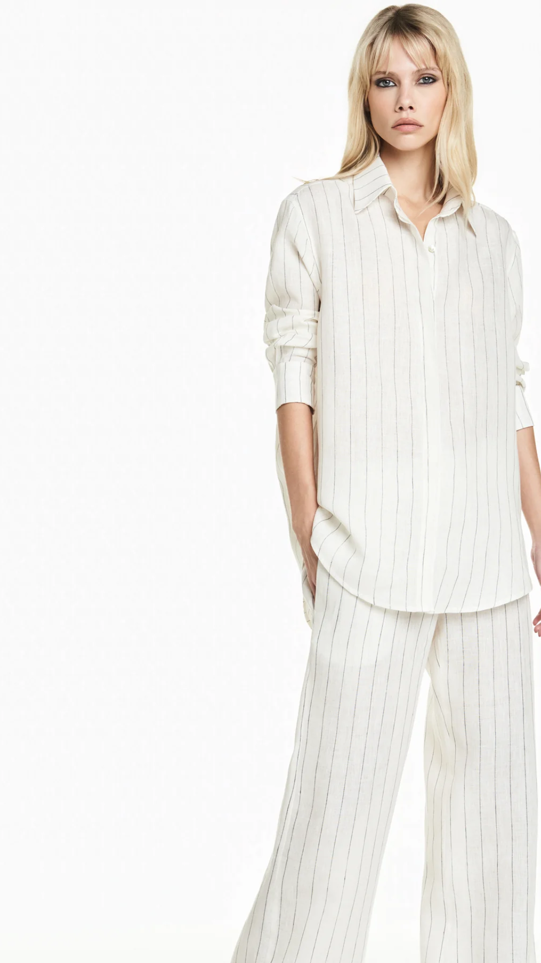 Camisa Linho Listrado Off White