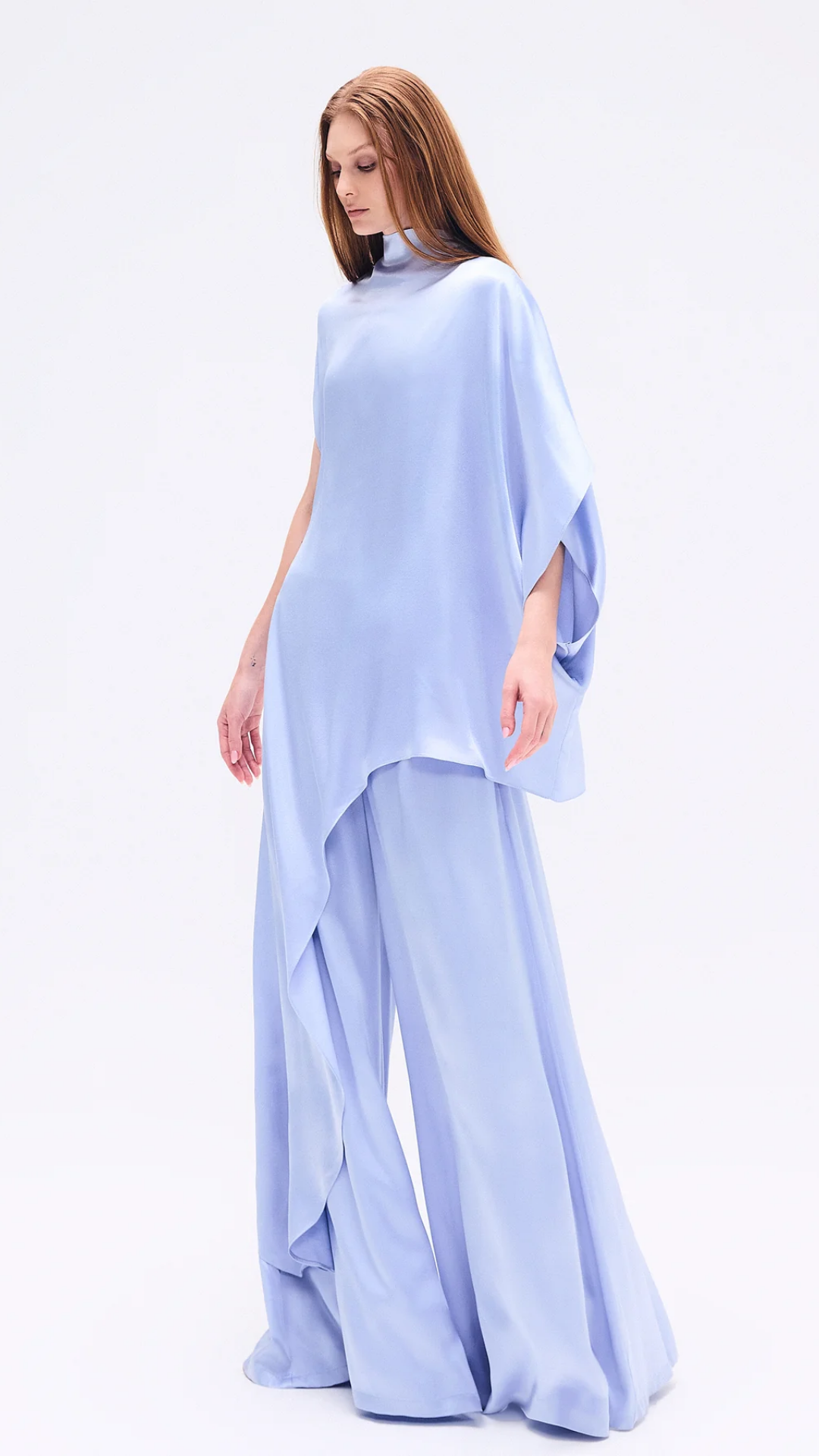 Blusa Kaftan Assimétrica Cetim Azul